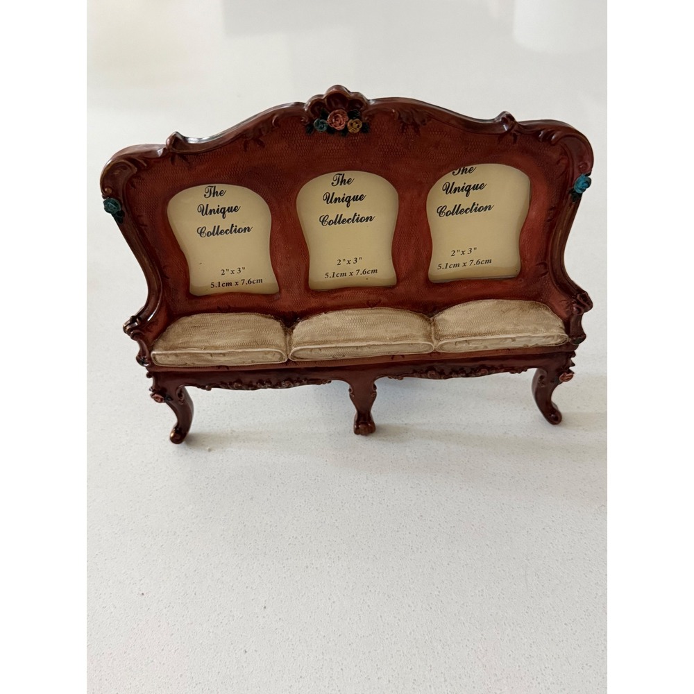 Vtg The Unique Collection Victorian Sofa Triple Picture Frame 2x3 Mahogany Resin